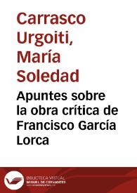 Portada:Apuntes sobre la obra crítica de Francisco García Lorca / M.S.C.U.
