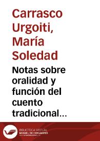 Portada:Notas sobre oralidad y función del cuento tradicional en Vicente Espinel / Mª Soledad Carrasco Urgoiti