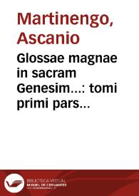 Portada:Glossae magnae in sacram Genesim... : tomi primi pars altera / authore D. Ascanio Martinengo...