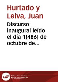 Portada:Discurso inaugural leído el día 1{486} de octubre de 1864 en la Universidad Literaria de Granada