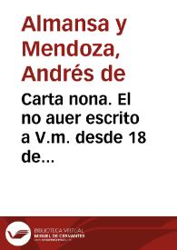 Portada:Carta nona. : El no auer escrito a V.m. desde 18 de Março las nueuas assi destos Reynos, como de los estrâgeros, segun se platican en esta Corte ... De Madrid 16 de Nouiembre 1622