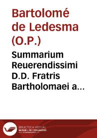 Portada:Summarium Reuerendissimi D.D. Fratris Bartholomaei a Ledesma...