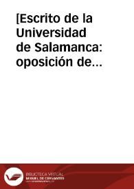 Portada:[Escrito de la Universidad de Salamanca : oposición de los Dominicos y razones].