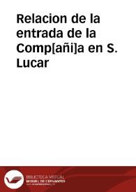 Portada:Relacion de la entrada de la Comp[añi]a en S. Lucar