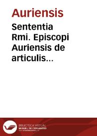 Portada:Sententia Rmi. Episcopi Auriensis de articulis Sacramenti Ordinis