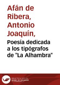 Portada:Poesía dedicada a los tipógrafos de \"La Alhambra\"