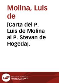 Portada:[Carta del P. Luis de Molina al P. Stevan de Hogeda].