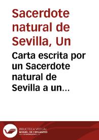 Portada:Carta escrita por un Sacerdote natural de Sevilla a un amigo suyo a cerca del Patronato de la gloriosa Santa Tereza de Iesus