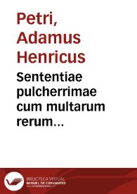 Portada:Sententiae pulcherrimae cum multarum rerum definitionibus : ex Marsilij Ficini florentini ... operibus collectae / secundùm alphabetum distributae, per Adamum Henricum Petri...