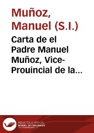 Portada:Carta de el Padre Manuel Muñoz, Vice-Prouincial de la Prouincia de Toledo, a los Padres, y Hermanos de la misma Provincia