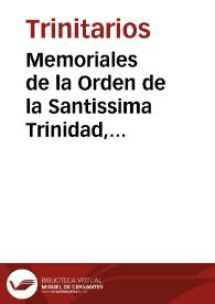 Portada:Memoriales de la Orden de la Santissima Trinidad, Redencion de Cautivos