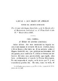 Portada:Cartas a D. Pedro de Angelis, editor del Archivo Americano ... [1873]