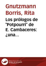 Portada:Los prólogos de \"Potpourri\" de E. Cambaceres: ¿una poética? / Rita Gnutzmann
