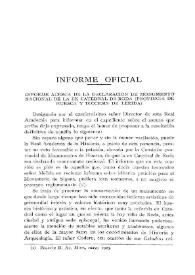 Portada:Informe acerca de la declaración de monumento nacional de la ex Catedral de Roda (provincia de Huesca y diócesis de Lérida) / Mariano Gaspar Remiro