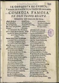 Portada:La conquista de Cuenca y primer dedicacion de la Virgen del Sagrario / de Don Pedro Rosete