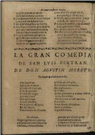 Portada:La gran comedia de San Luis Bertran / de Don Agustin Moreto