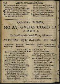 Portada:No hay gusto como la honra / de don Fernando de Vera y Mendoza