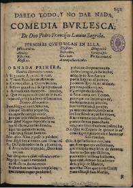 Portada:Darlo todo, y no dar nada / de Don Pedro Francisco Lanine Sagredo