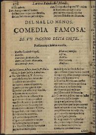 Portada:Del mal lo menos / de un Ingenio desta Corte