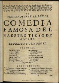Portada:El pretendiente al reves / del Maestro Tirso de Molina