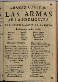 Portada:Las armas de la hermosura / de Don Pedro Calderon de la Barca