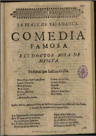 Portada:La Fenix de Salamanca / del doctor Mira de Mescua