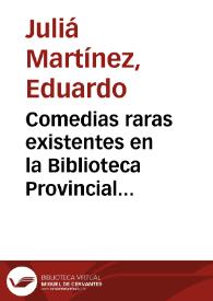 Portada:Comedias raras existentes en la Biblioteca Provincial de Toledo / Eduardo Juliá Martínez