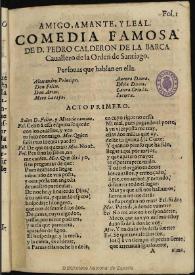 Portada:Amigo, amante y leal / de don Pedro Calderon