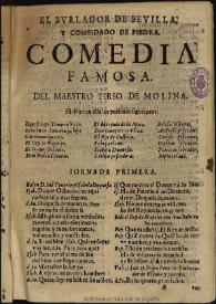 Portada:El burlador de Seuilla y combidado de piedra / del maestro Tirso de Molina