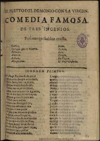 Portada:El pleyto del demonio con la Virgen / de tres ingenios