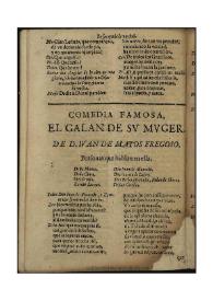 Portada:El galan de su muger / de D. Juan de Matos Fregoso [sic]