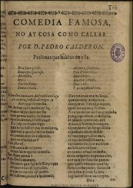 Portada:No ay cosa como callar / de D. Pedro Calderon