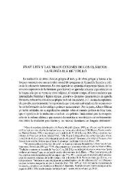 Portada:Fray Luis de León y las traducciones de los clásicos : la elegía II.iii de Tibulo / Lía Schwartz