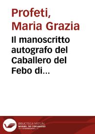 Portada:Il manoscritto autografo del Caballero del Febo di Juan Pérez de Montalbán