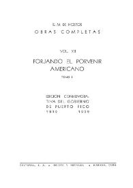 Portada:Forjando el porvenir americano. Tomo 1 / E. M. de Hostos