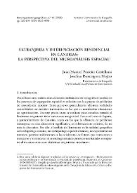 Portada:Extranjería y diferenciación residencial en Canarias : la perspectiva del microanálisis espacial / Juan Manuel Parreño Castellano y Josefina Domínguez Mujica