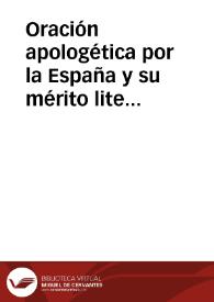 Portada:Oración apologética por la España y su mérito literario / Juan Pablo Forner; edición, introducción y notas de Jesús Cañas Murillo