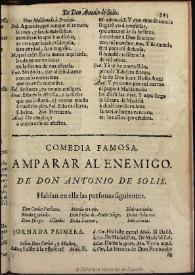 Portada:Amparar al enemigo [1681] / [Antonio de Solís]