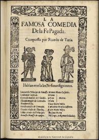 Portada:La Fe pagada / compuesta por Ricardo de Turia