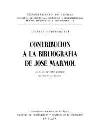 Portada:Contribución a la bibliografía de José Mármol / Liliana Giannangeli