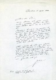 Portada:Carta de Juan Marsé a Francisco Rabal. Barcelona, 15 de abril de 1994