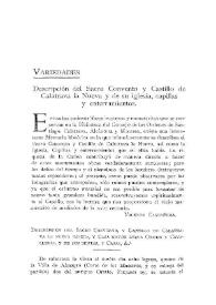 Portada:Descripción del Sacro Convento y Castillo de Calatrava la Nueva y de su iglesia, capillas y enterramientos / Vicente Castañeda