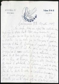 Portada:Carta de Francisco Rabal a Asunción Balaguer. Cuelgamuros, 23 de agosto de 1949
