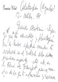 Portada:Carta de Francisco Rabal a Antonio Buero Vallejo. 13 de octubre de 1991