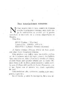 Portada:Dos inscripciones romanas / Francisco Escalada (S.J.)