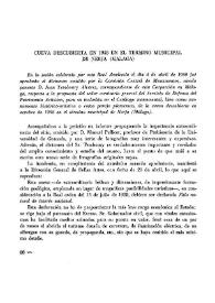Portada:Cueva descubierta en 1958 en el término municipal de Nerja (Málaga) / Juan Temboury Álvarez