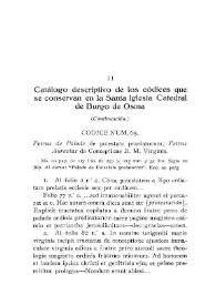 Portada:Catálogo descriptivo de los códices que se conservan en la Santa Iglesia Catedral de Burgo de Osma. (Conclusión) / Timoteo Rojo Orcajo
