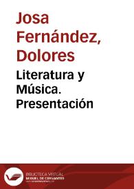 Portada:Literatura y Música. Presentación / Lola Josa y Mariano Lambea