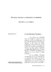 Portada:Normas penales y conflicto de deberes. Respuestas a las críticas / Juan Pablo Alonso