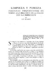 Portada:Limpieza y pureza femeninas disquisiciones en torno a la relación de la salud con la perfección / por Lilí Álvarez